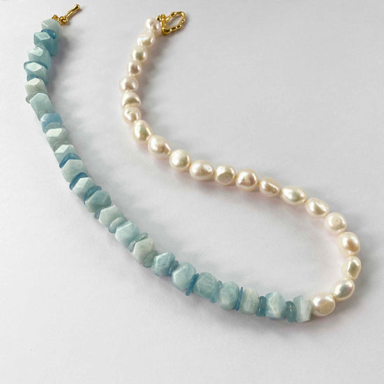 Aquamarine and Baby Baroque pearl with faceted Silverite necklace – Barb  McSweeney Jewelry